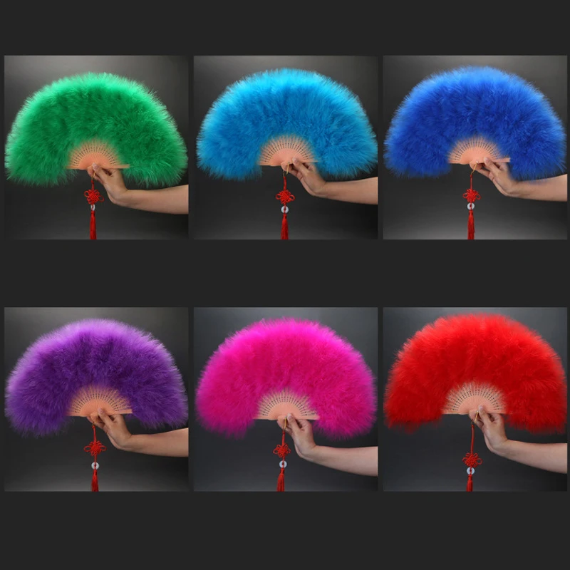 

White Hand Fan Ladies Folding Feather Fans Home Decor Handmade Dance Wedding Party Accessories Crafts Gifts