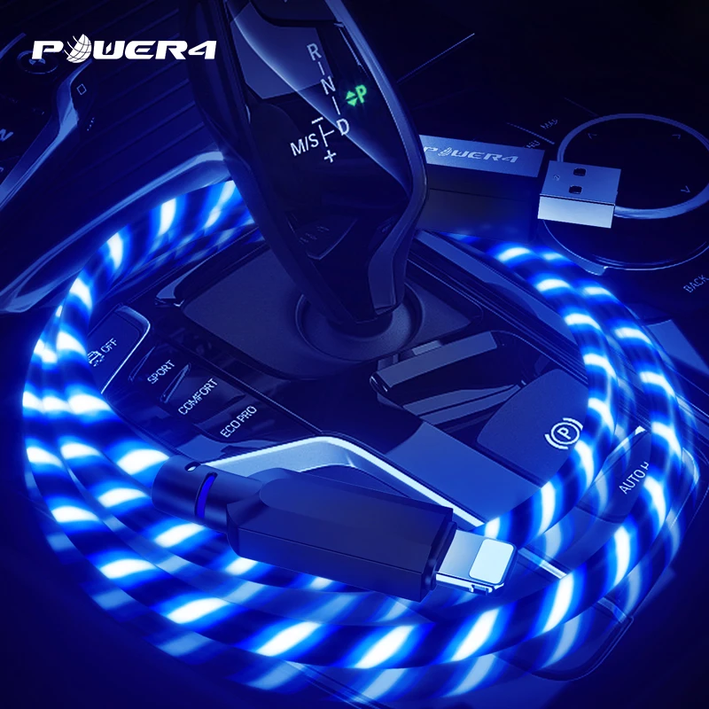 Power4 с подсветкой Micro USB C зарядный кабель для iPhone samsung Led usb type-C зарядный провод для Lightning Apple светящийся кабель