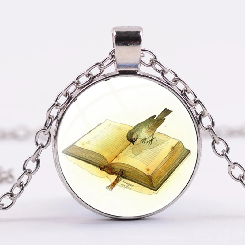 Азиатских Винтаж Ворон ожерелье ворона для чтения книг изображение стеклянный