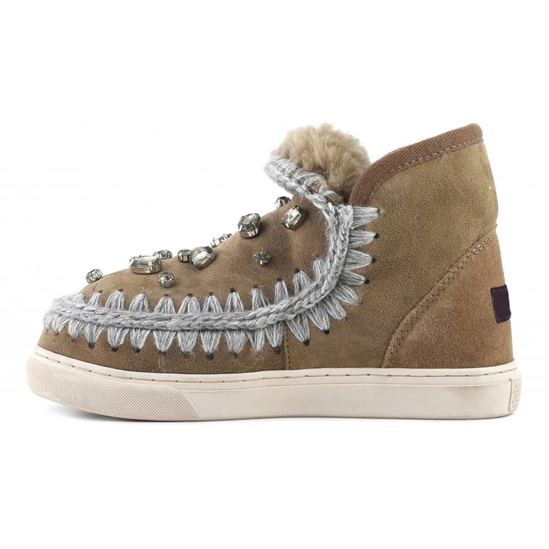 

Moug winter shoes women snow boots original mini eskimo stone&crystal sneaker handmade sheepskin platform ladies ankle boots