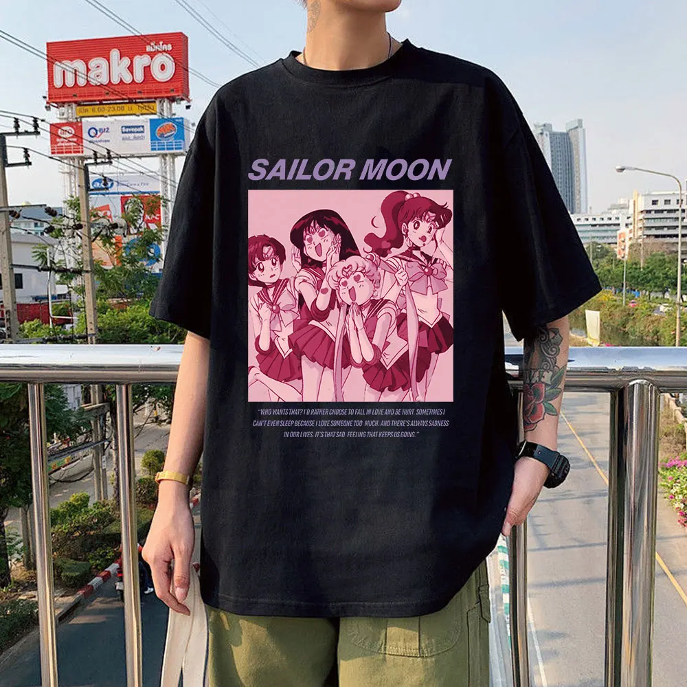 

Sailor Moon Fashion T Shirt Female Women Men Top Tees Harajuku Short Sleeve New Ulzzang T-Shirt Cute Cat Summer Tshirt Cartoon