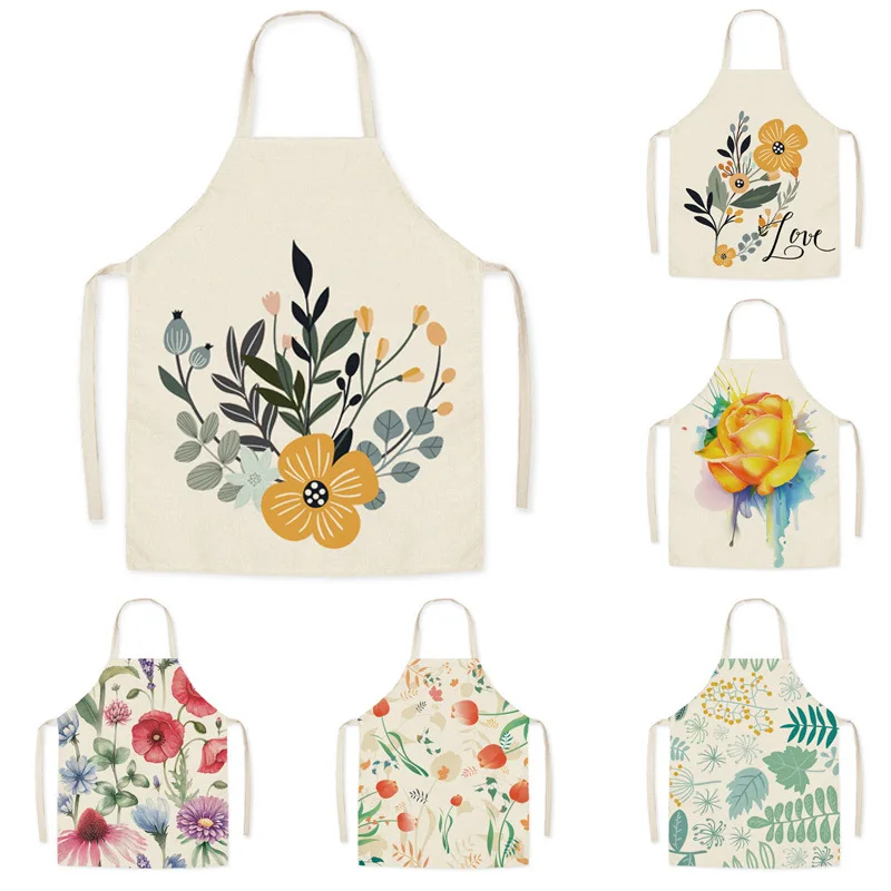 Home Printed Apron Linen Plant Adult Children Cartoon Apron
