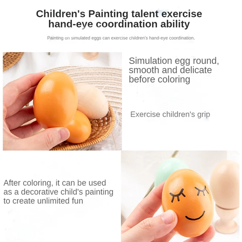 Wooden Simulation Egg Unfinished Wood Painted Eggs Fake Crafts for DIY Craft Educational Kids Toy Gift Easter Decoration Su | Дом и сад