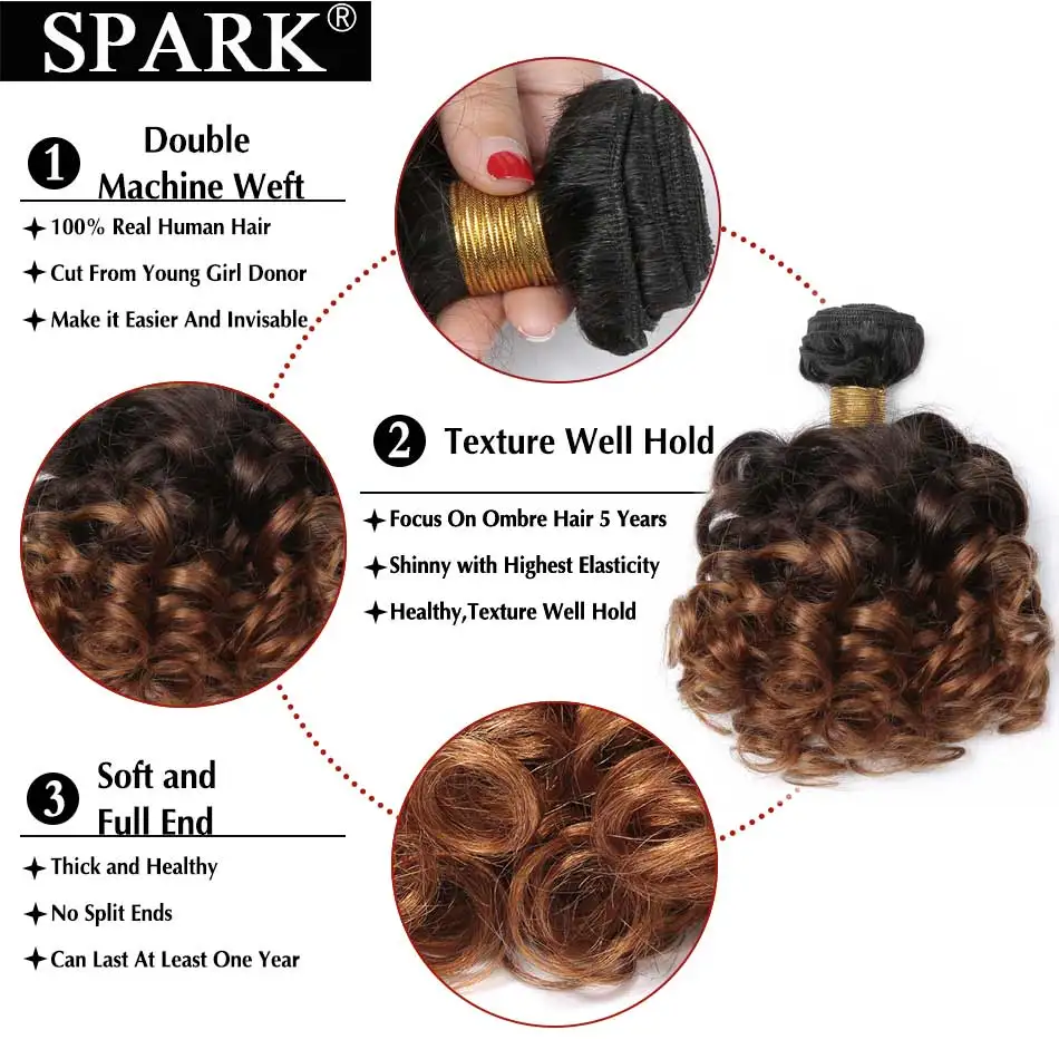 Spark Волосы remy эффектом деграде (переход от темного к Малайзии Вьющиеся 3/4 Связки с