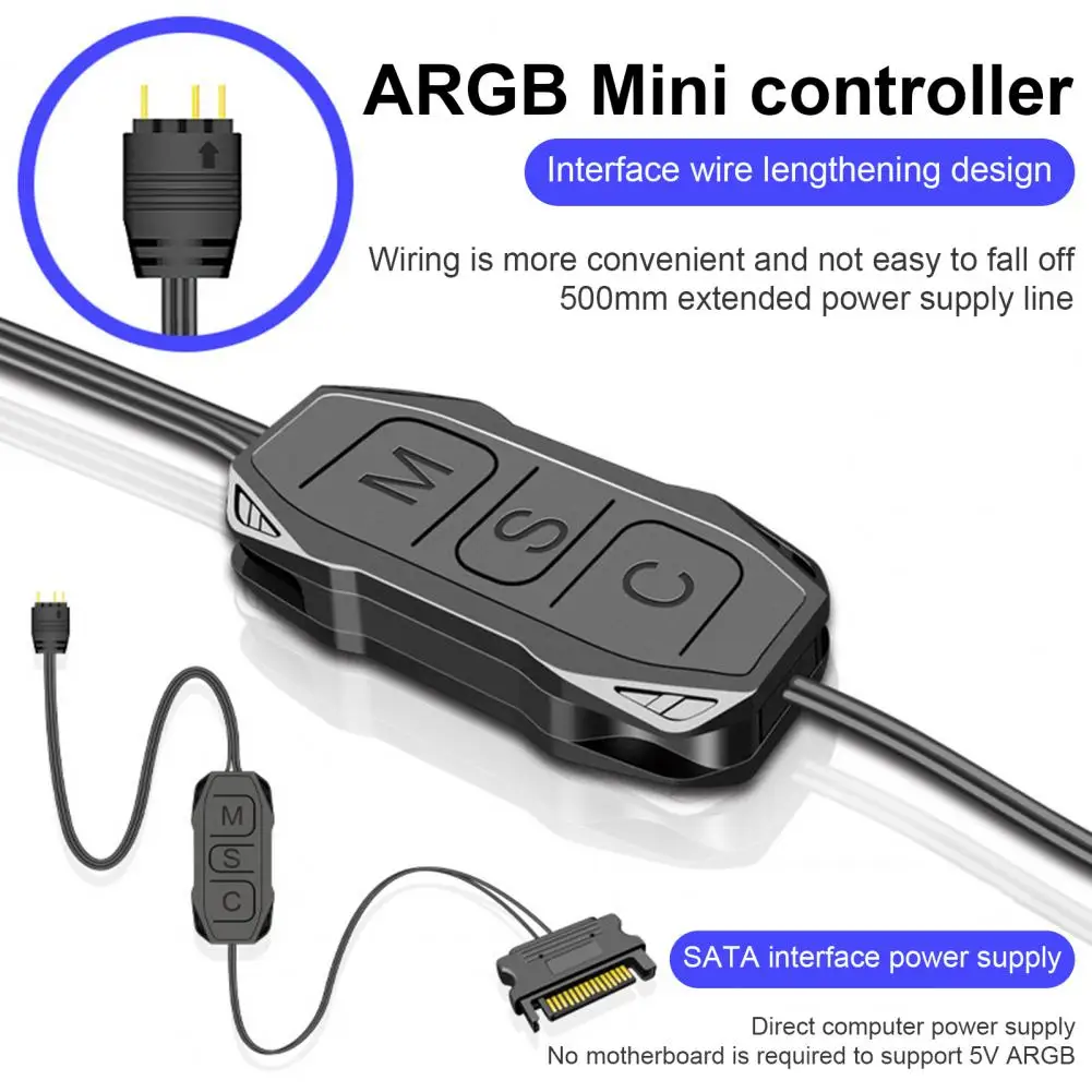 Контроллер ARGB стандартная Совместимость с 3 контактами на SATA черный