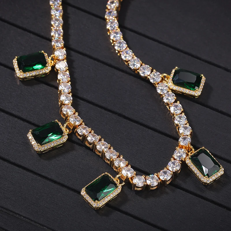 5 шт. зеленые квадратные Подвески с камнем цепь для тенниса чокеры ожерелья