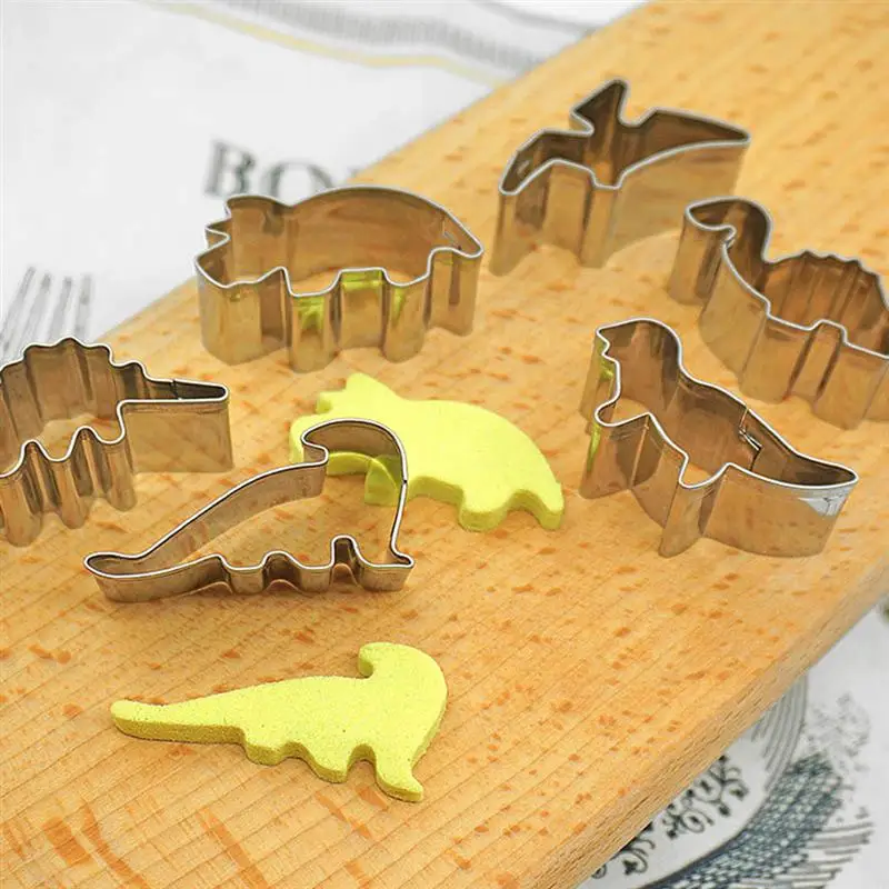 6 Pcs Stainless Steel Cookie Cutters Dinosaur Shape Biscuit Friut Cutter Mold Cake Decorating Tool | Дом и сад