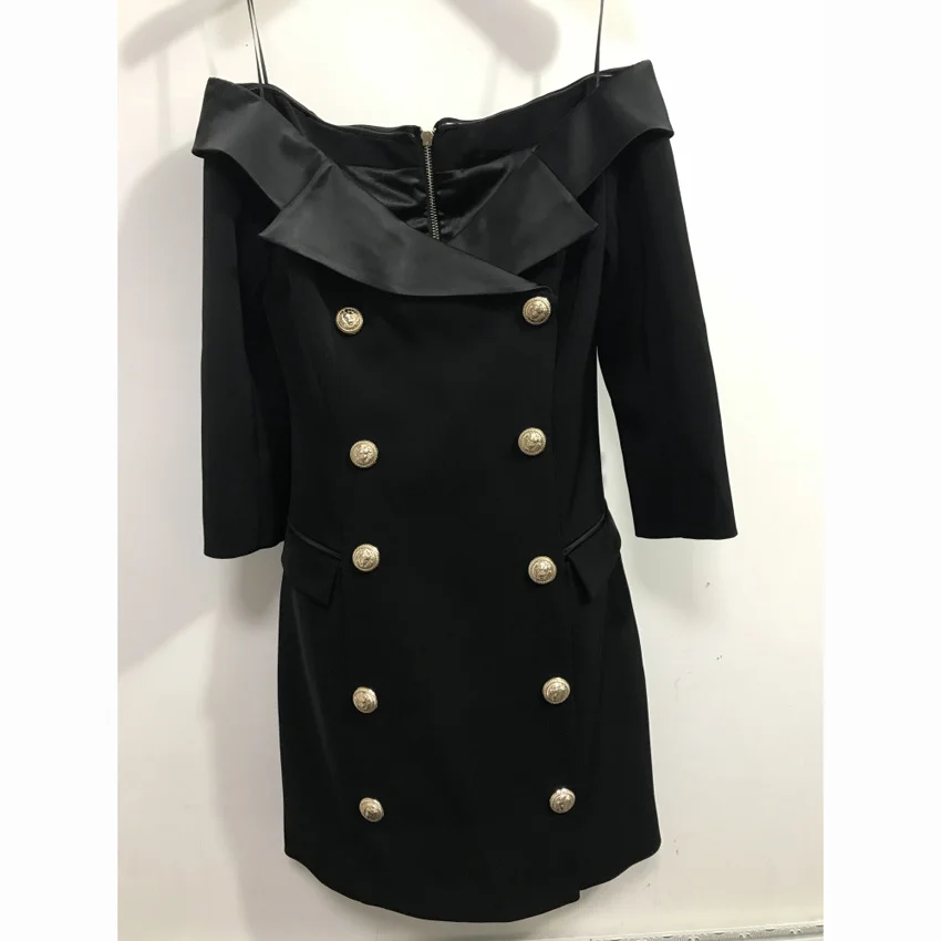 

Женское двубортное платье, модельное дизайнерское платье с открытыми плечами и английским воротником, 2021