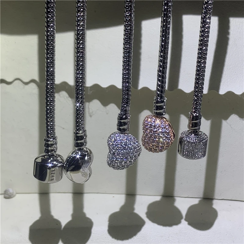 Браслет цепочка женский из серебра 925 пробы с застежкой в виде сердца|Гибкие и