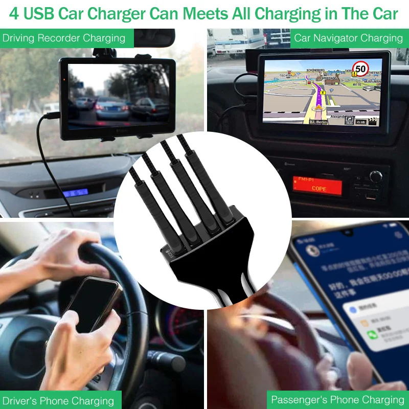 YKZ 4 зарядных порта USB для автомобиля зарядное устройство QC3.0 Быстрая зарядка iPhone