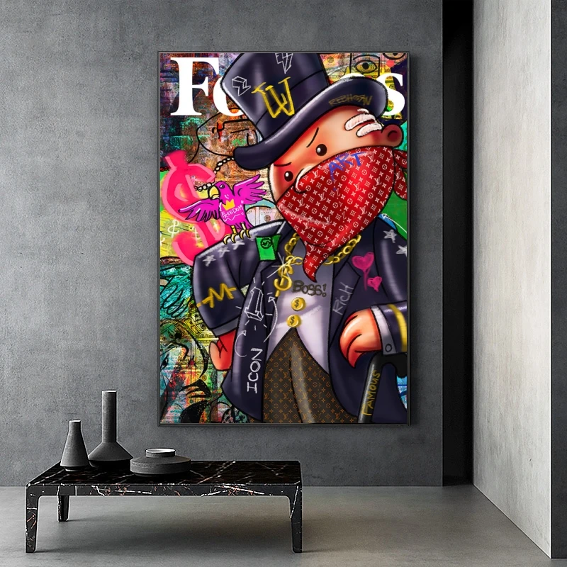 

Graffiti Artwork Monopoly Canvas Posters and Prints Rich Man Street Wall Art Painting Pictures for Modern Living Room Cuadros