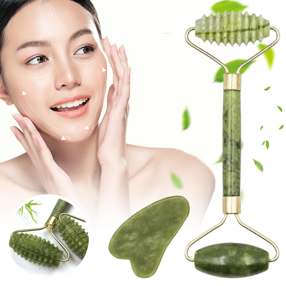 

Jade Roller and Gua Sha Set Face Body Skin Double Head Roller Massage Tool Smooth Face Relaxation Slimming Beauty Neck Thin Tool