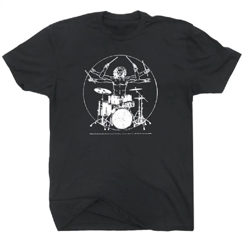 

Drums T Shirt Da Vinci Drummer T Shirt Rock Punk Hip Hop Men T Shirt Cotton Short Sleeve Slim Vitruvian Man Tee