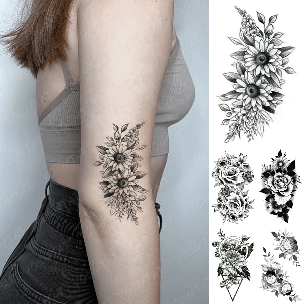 

Temporary Waterproof Tattoo Stickers for Women Arms Rose Flower Children Water Transfer Fake Tatto Flash Fashion Tatoo