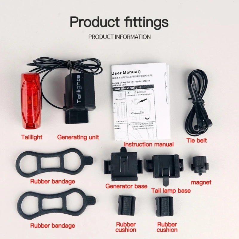 

Bicycle Taillights Warning Lamp Bike Tail Light Self-Powered Magnetic Induction 24BD