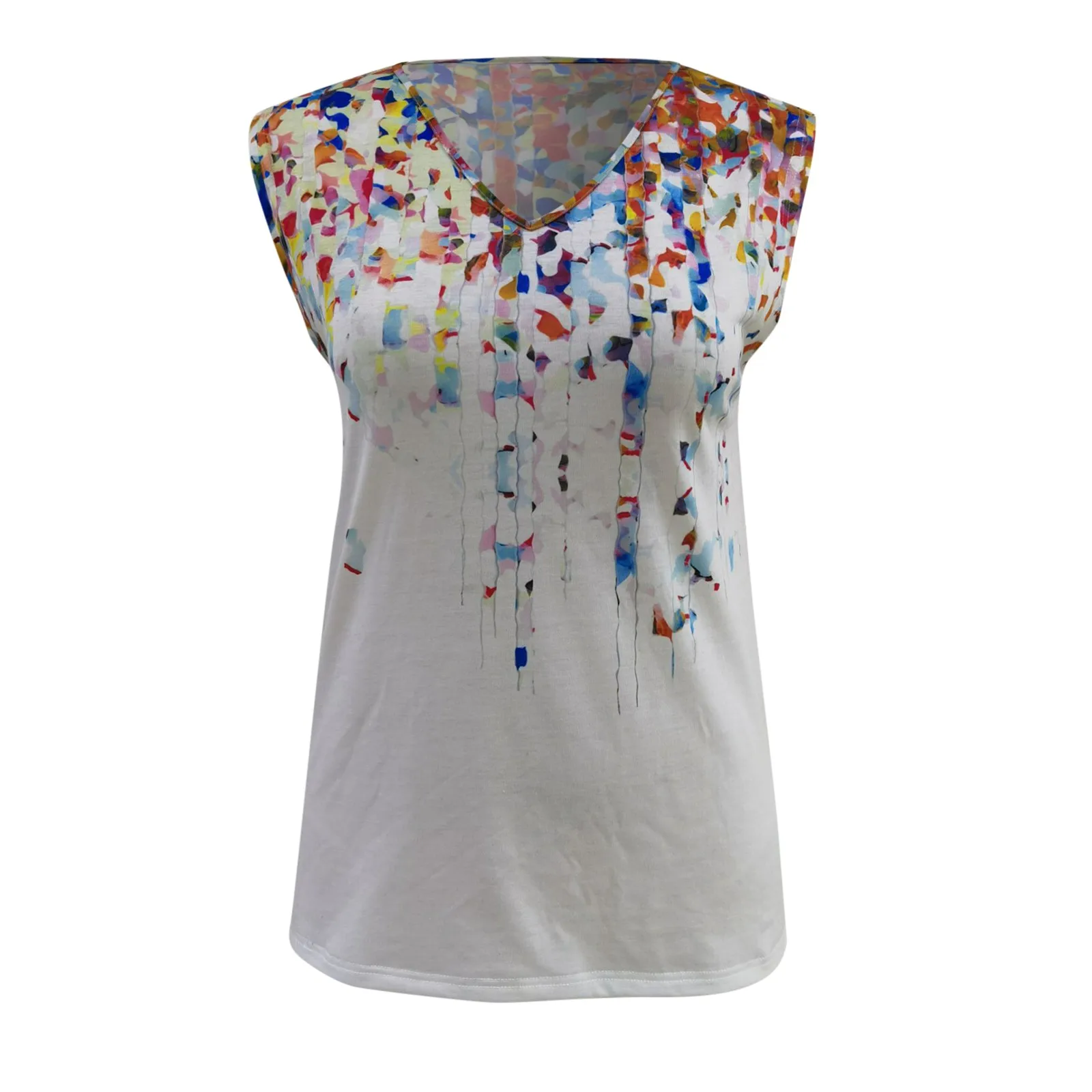 Женская винтажная блузка без рукавов Повседневная Свободная Футболка с V