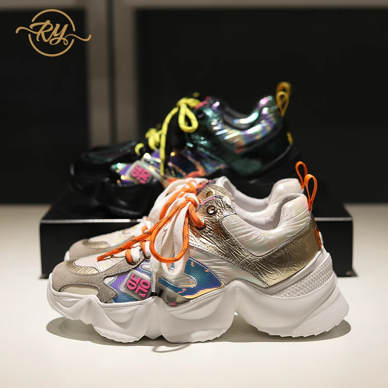 Женские кроссовки в стиле ins из натуральной кожи на платформе белые повседневные