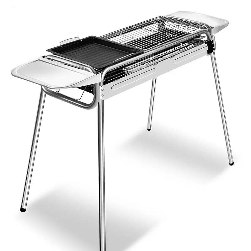 

Large Outdoor Home Stainless Steel Barbecue Grill Fold Can Lift Charcoal Oven Whole Set Outdoor Trip Camping Stable Healthy BBQ