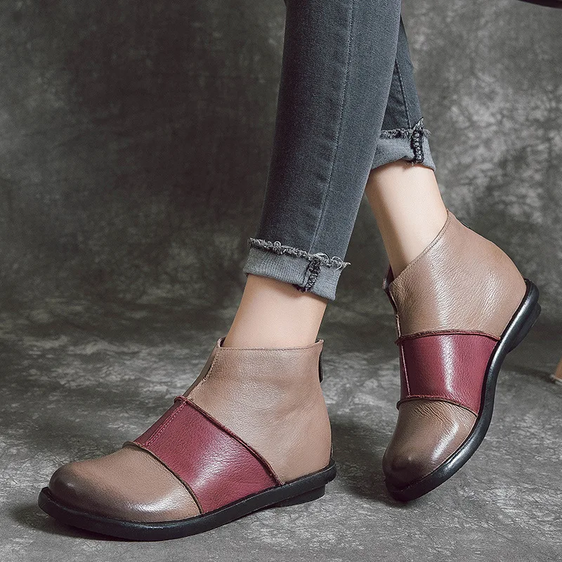 

New Boots Women Breathable Leather Platform Boots Winter Flat Breathable Shoes For Women 2021 Round Casual Woman Shoes