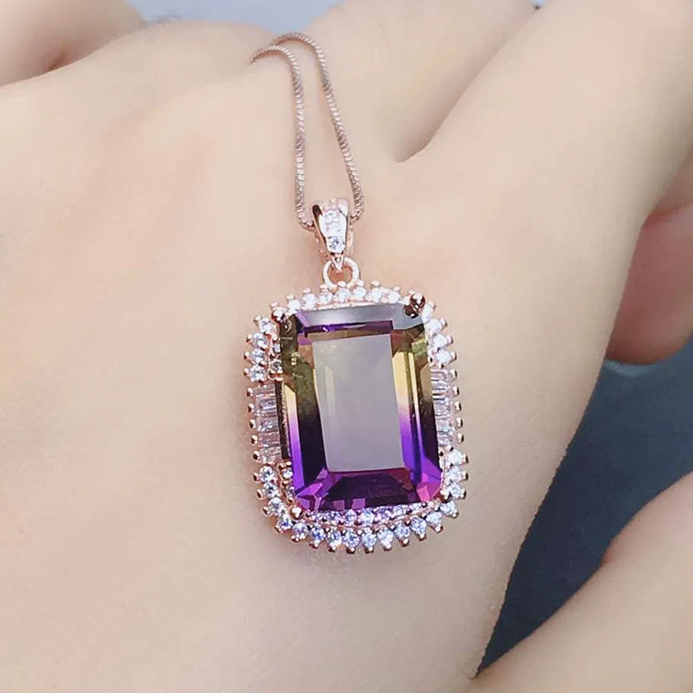 

ROSE GOLD TONE PURPLE CRYSTAL AMETHYST CITRINE GEMSTONES DIAMONDS PENDANT NECKLACES FOR WOMEN PARTY JEWELRY BIJOUX BAGUE FASHION