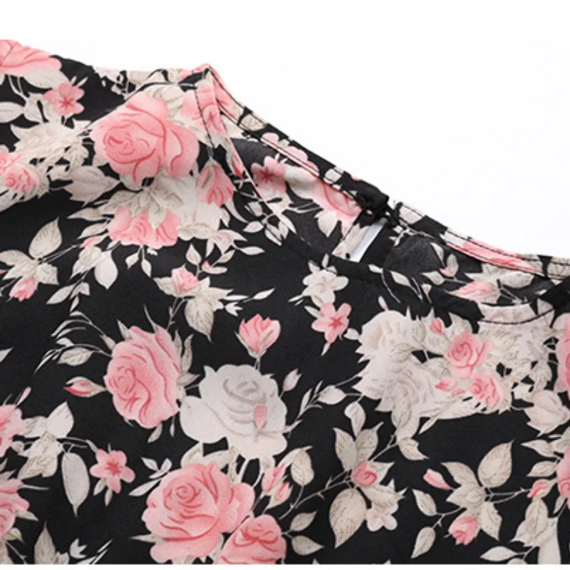 

DOMIRICA Waist Dress Women's Round Neck Romantic Printed Lace-up Summer New LoosePlus Size Midi Dress Casual Women's Dresses