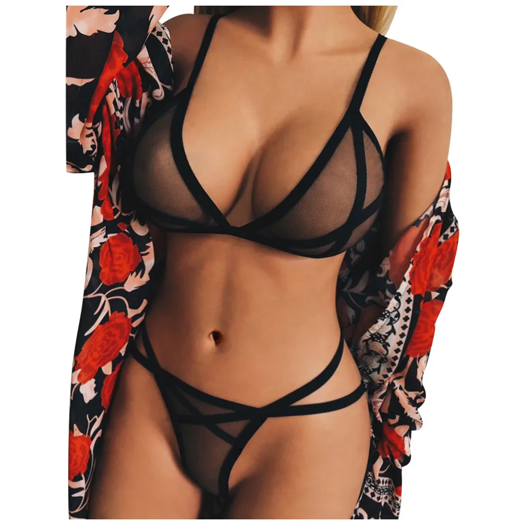 

Lingerie Erotic Costumes Bra-set Women Sexy Transparent Lingerie Corset Solid Mesh Underwire Sleepwear Ladies Underwear Sets