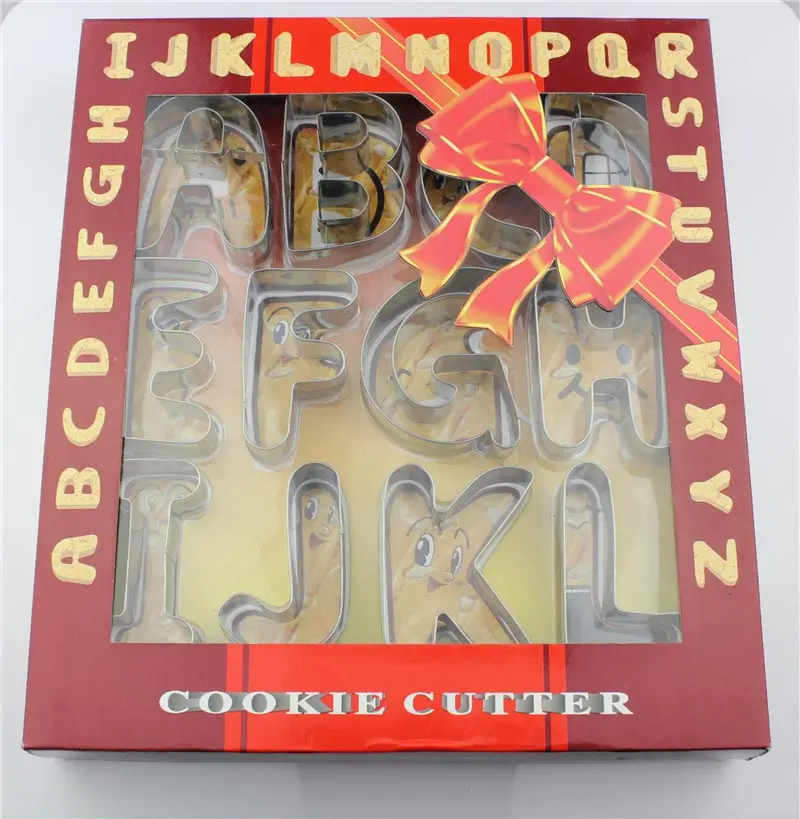 Large Size 26 English Letters Alphabet Cookie Cutters Set Gift Package Fondant Cake Mold Stainless Steel DIY Biscuit Baking Tool