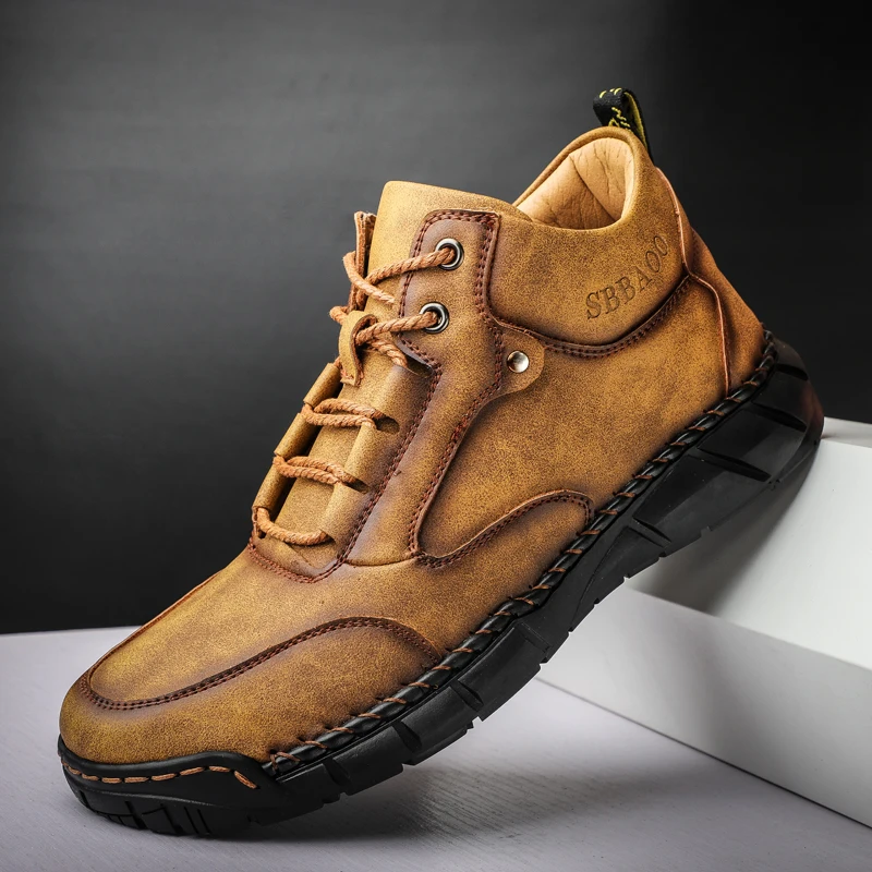 

New Men Genuine Leather Ankle Boots Comfortable Non-slip Platform Shoes High Quality Hiking Outdoor Fashion Chelsea Motorcycle