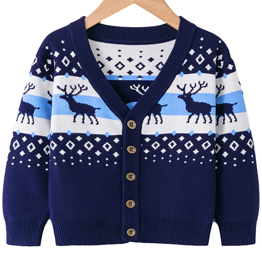 

2-7 Years Christmas Winter Fall Baby Girls Boys Sweater Cardigan Woolly Kids Long Sleeve Knitwear Children Clothes Cotton