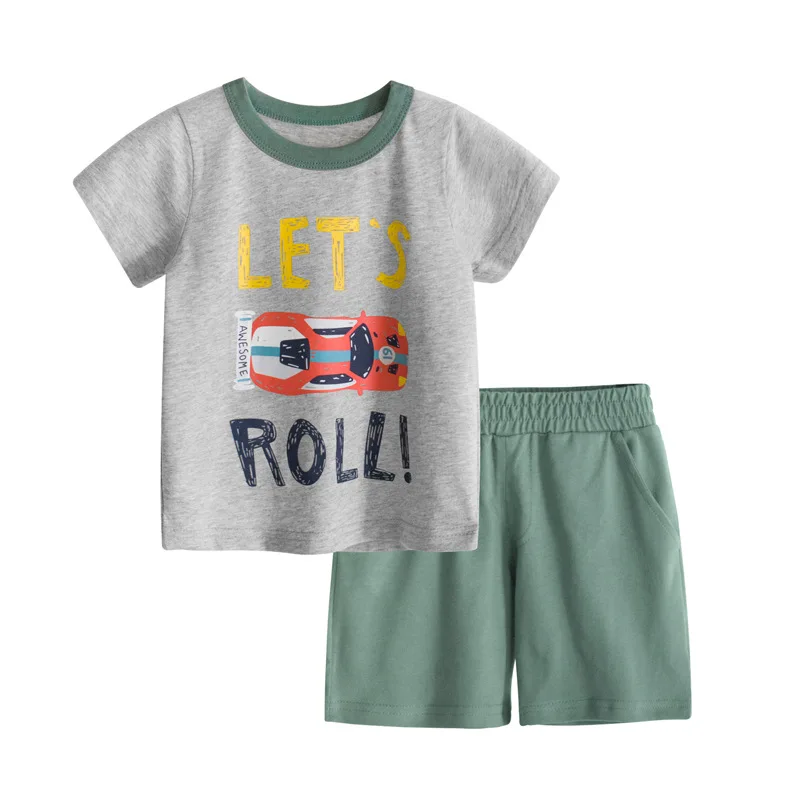 

2021 2Pcs New Summer Baby Children Short Sleeve T-shirts Clothes Nice Cartoon Printing Shorts Unisex Boys Girls Cloth Cheap Gift