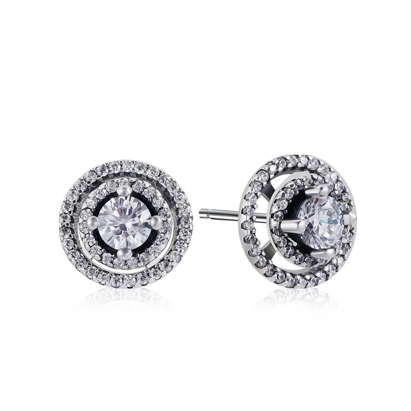 

100% S925 Silver New Sparkle Double Ring Fashion Detachable PAN Earrings Women's Wedding Day Gift Diy Charm Boutique Jewelry