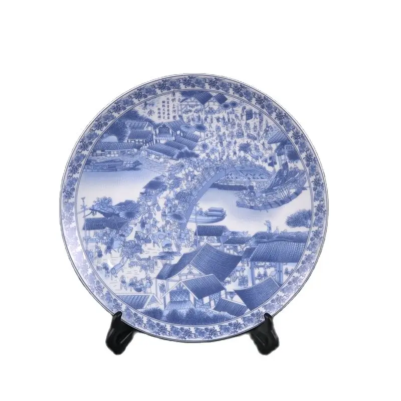 

Jingdezhen pottery blue and white riverside view on Qingming Festival