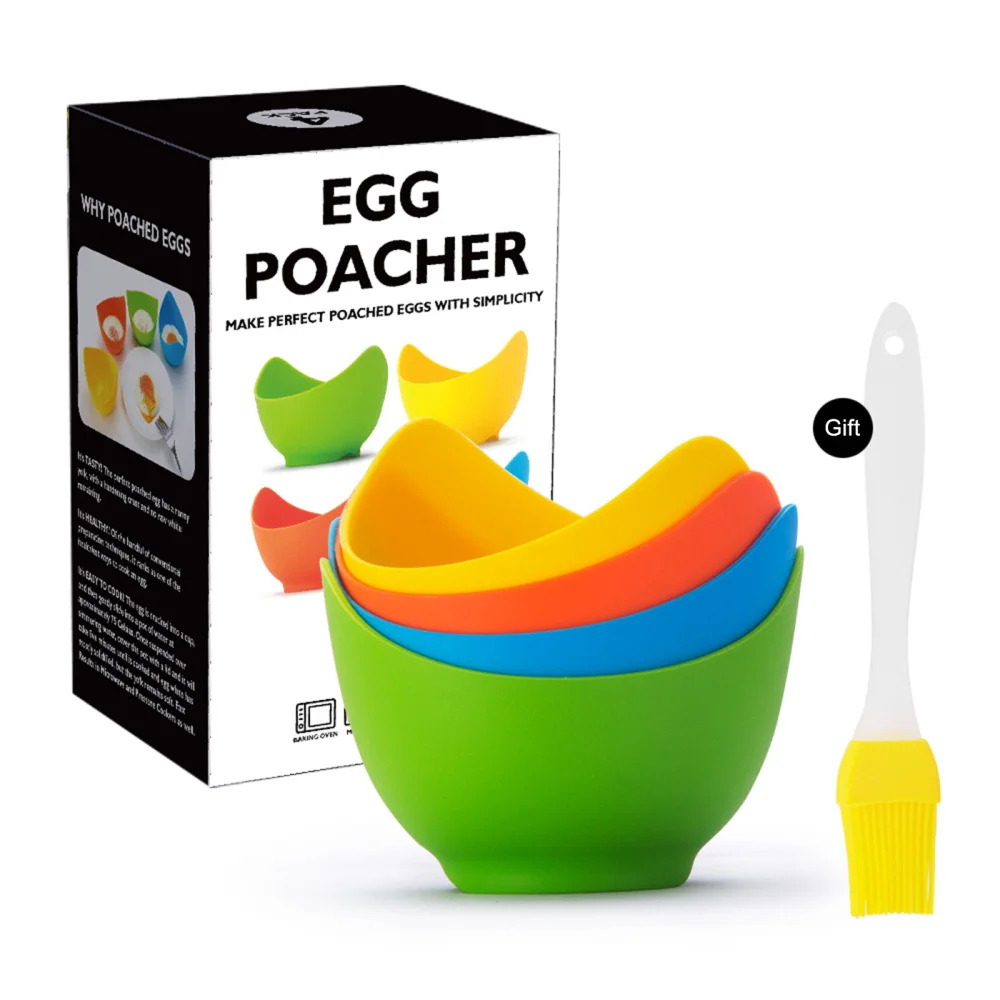 

Rack Egg Cup Poached Poaching Pods Pan Mould High Temperature Resistant Bowl Rings Cooker Food Grade Non-stick Silicone Brush