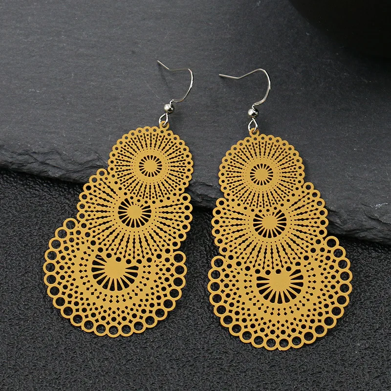 

Ethnic Summer Hollow Round Copper Boho Jewelry For Women Bijoux Retro Corful Flower Dangle Earrings Exaggeration