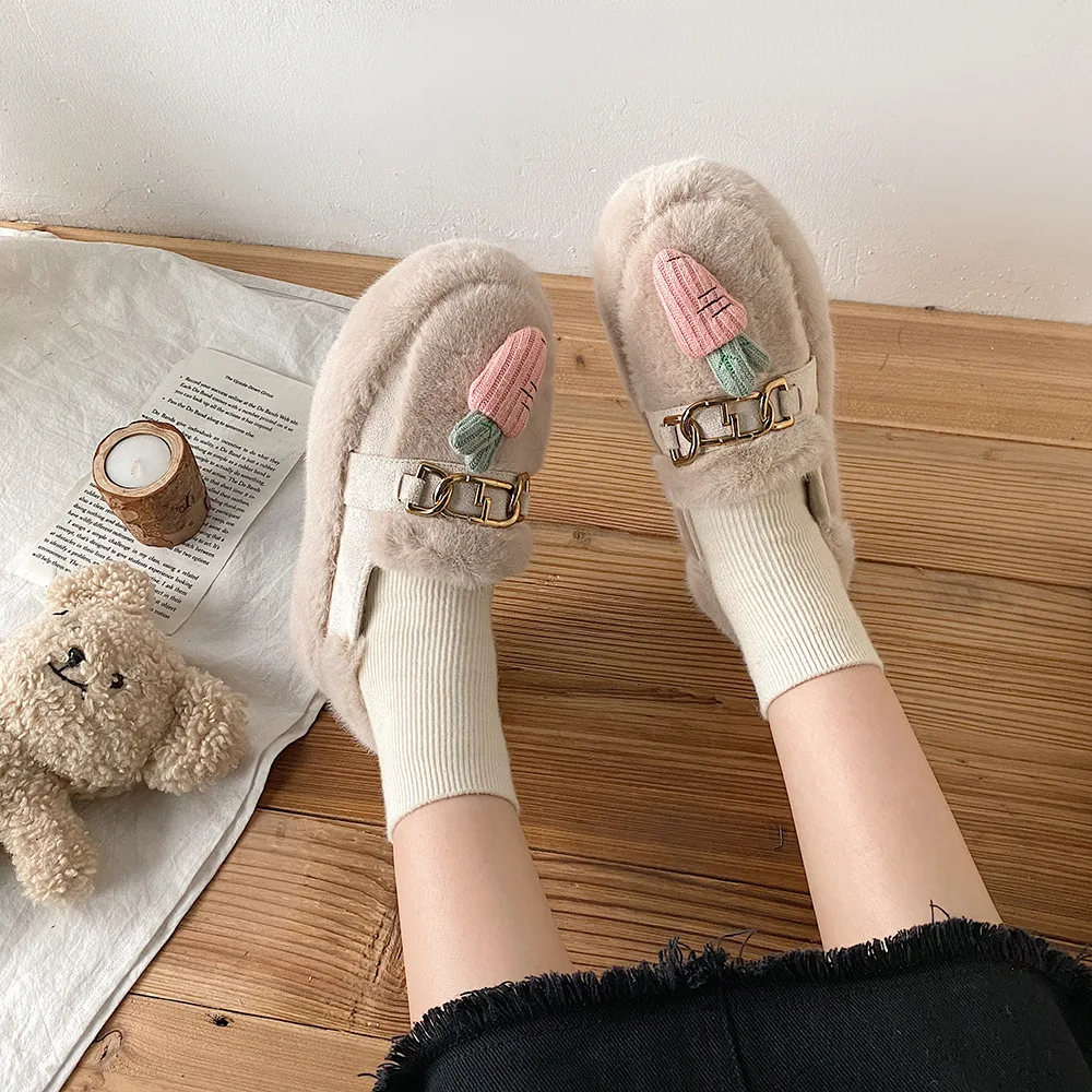 Cute Thick-Soled Plus Fluffy Shoes Women Slippers Brand Keep Warm Winter 2021 New Fashion Vulcanized Shoes Chaussure Femme