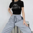 Женский укороченный топ Goth Oneck с коротким рукавом, эстетичные футболки E-girl в стиле Харадзюку, Y2K, панк, винтажные женские Футболки Стразы с рисунком паука, торговый центр