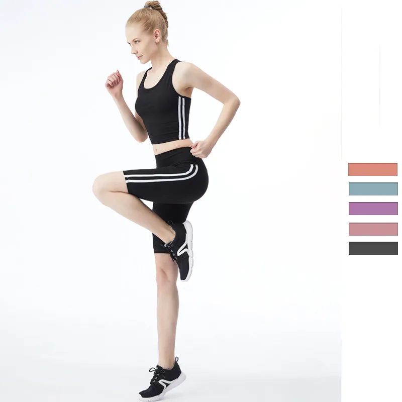 

Striped Stitching With Cup Running Wear Long-Sleeved Yoga Suit Tops And Pants Suit Fitness Suit Female INS New Style