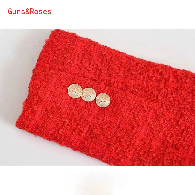 

Women Fashion Double Breasted Tweed Blazer Coat Vintage Long Sleeve Pockets Female Outerwear Chic Veste Femme