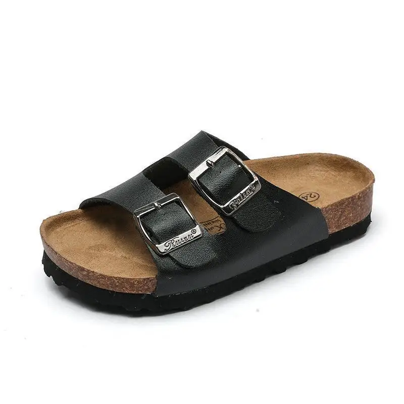 

New Summer Boys Slippers For Children Cork Sandals Outdoor Non-slip Soft Leather Girls Beach Shoes kids Fashion Sport Slipp