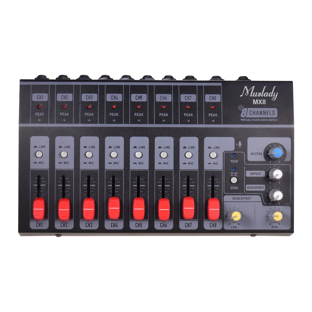 Muslady MX8 аудио микшер Портативный 8 каналов и 2 канала выход стерео аудио звук микшер низкий уровень шума с эхо-эффектом с кабелем