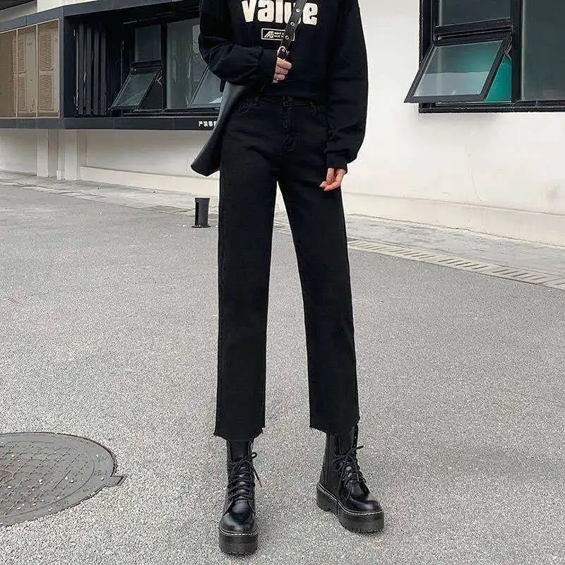 

High Waist Stretch Jeans Women's straight pants autumn 2020 women's new student loose and slim Capris