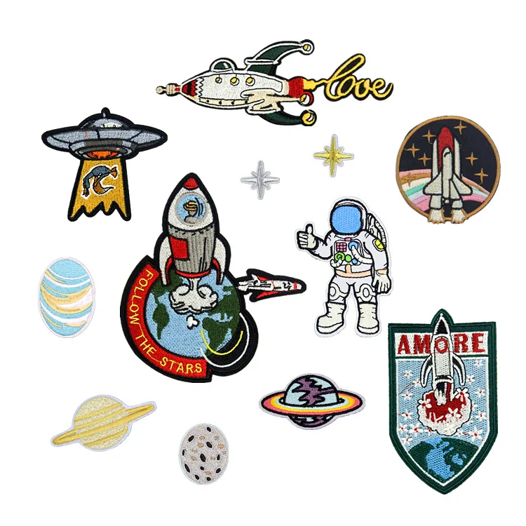 Модные патчи с вышивкой в виде летающей тарелки астронавтом для джинсов пальто