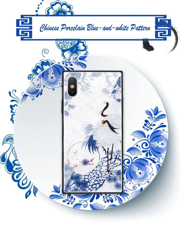Для iPhone 11 Pro Max 11Pro XS Max XR X 8 7 Plus чехол китайский сине-белый фарфор закаленное стекло чехол ремешок для Apple 11 Funda