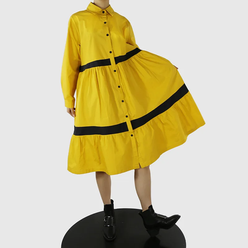 

Ladies Long Sleeve Shirt Spring And Autumn New European And American Splicing In The Long Thin Drape Casual Loose Dress