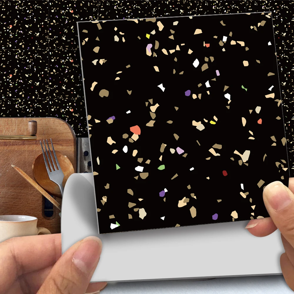 

Funlife® Black Terrazzo Wall Sticker Decorative Self-Adhesive Easy to Clean Tile Sticker for Bathroom Kitchen Backsplash Wall