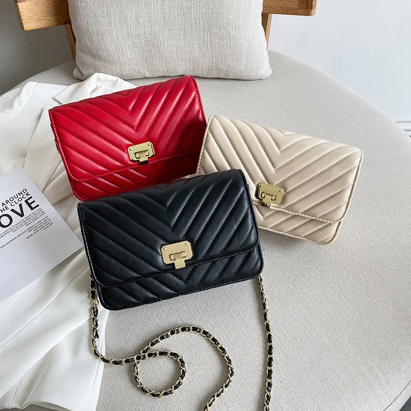 

Luxury Designer Women Chain Shoulder Message Bag 2021 Female Brand Crossbody Handbags and Purse Bags Stripe Small Flap Prom Bags