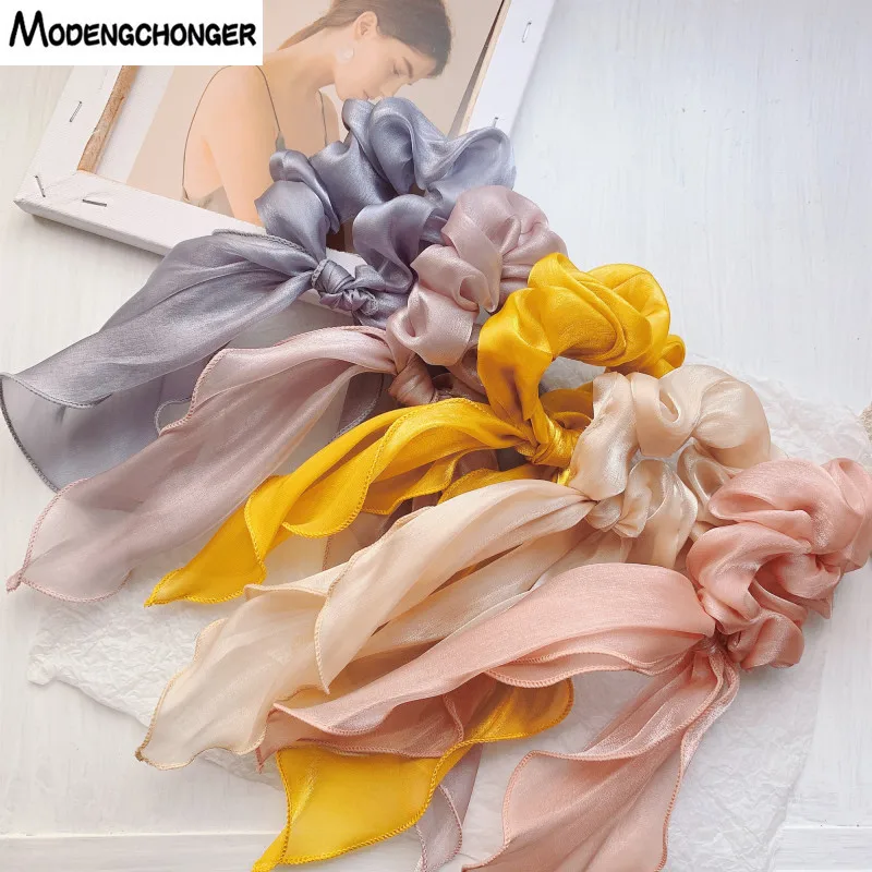 Fashion Barrette Bow Streamer Hair Scrunchies Elastic Band Satin Ribbon Ponytail Scarf Ring For Woman Accessories |