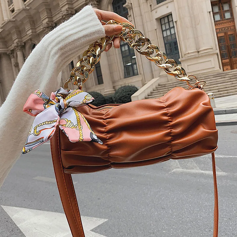 

Модный Шелковый шарф, плиссированная сумка на плечо, новые сумки через плечо, модная Высококачественная сумка на цепочке, роскошные брендов...