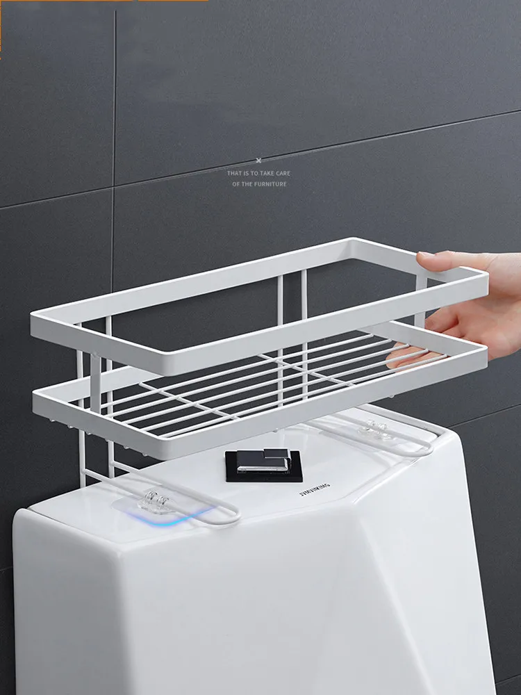 

Punch Free Toilet Paper Shelf Bathroom Accessories Placement Metal Sundries Storage Rack Home Toiletries Storage Container