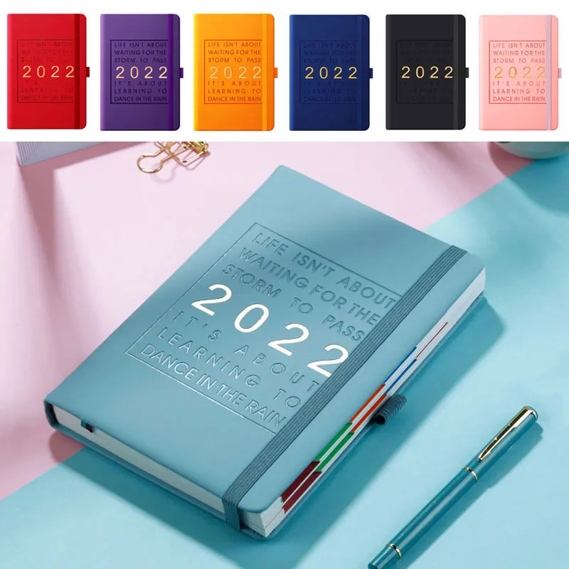 

2022 Weekly & Monthly Planner A5 Notebook 100 GSM Paper PU Leather Hard Cover Agenda Schedules Stationery Office School Supplies